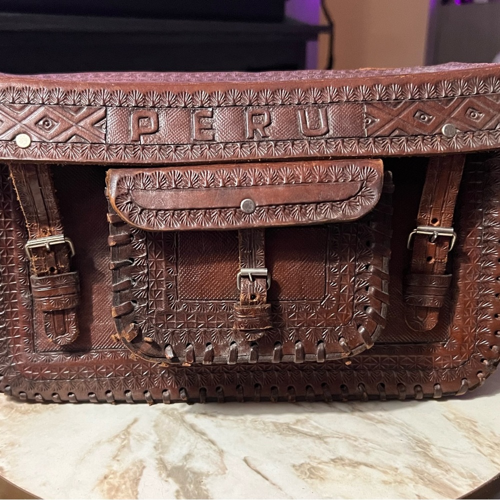 Vintage Hand-Tooled Leather Messenger Bag